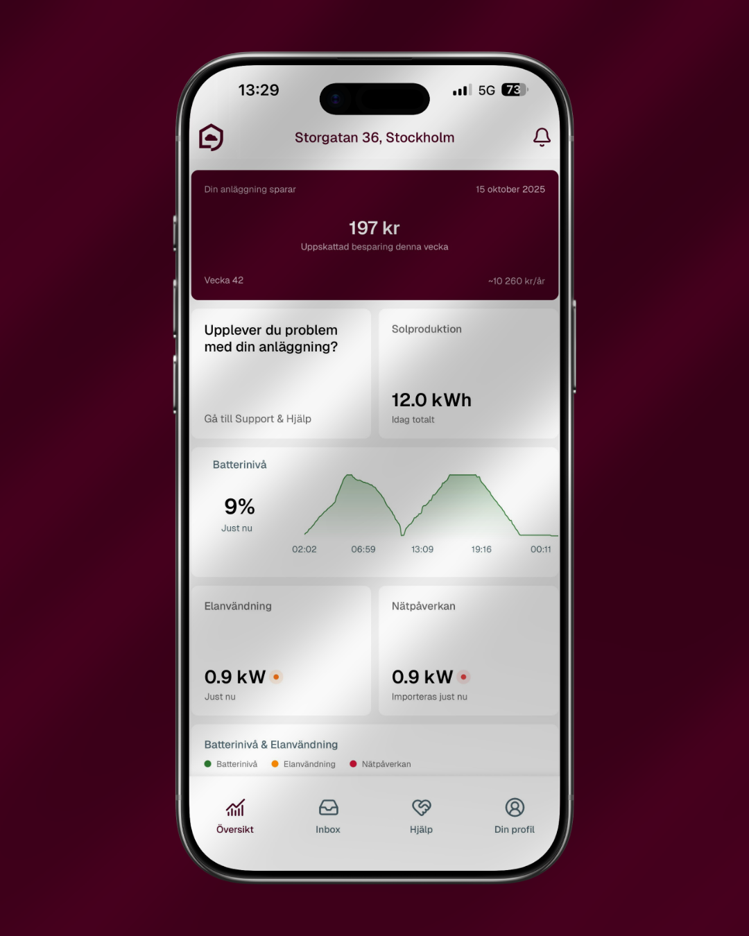 Molnhem mobile app interface